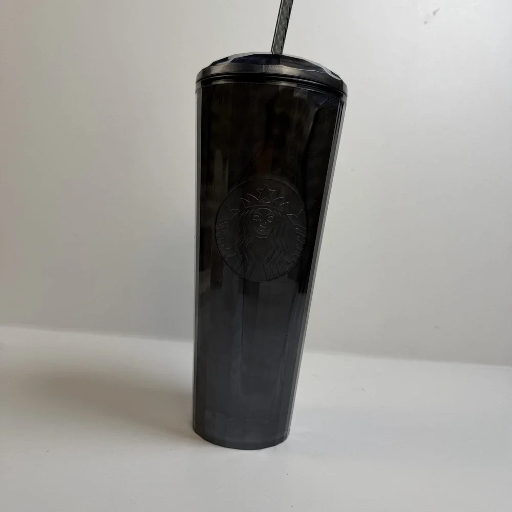 Starbucks Black Onyx Tumbler Cup W Lid Straw Matte Siren‎ Logo Reusable